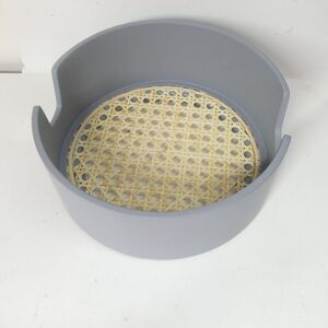 Normann Copenhagen Salon Tray 20cm Birch Wood Rattan Weave Grey NEW
